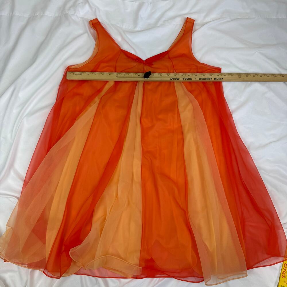 Vtg 60s 70s M Vanity Fair Orange Red Chiffon Mod Babydoll Nightgown USA - Picture 10 of 11